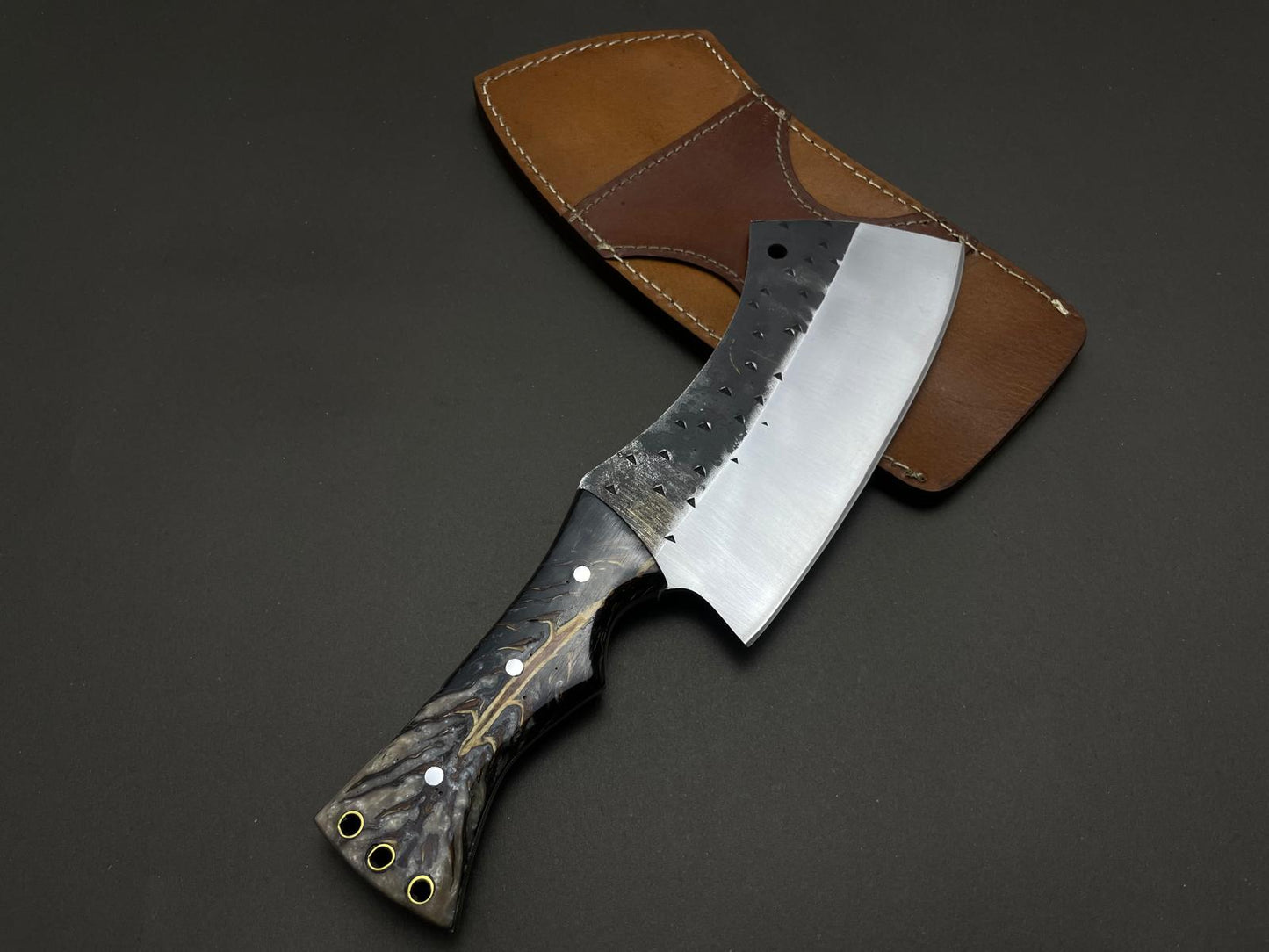 Hand Forged Cleaver Knife With Hand Stitched Leather Sheath