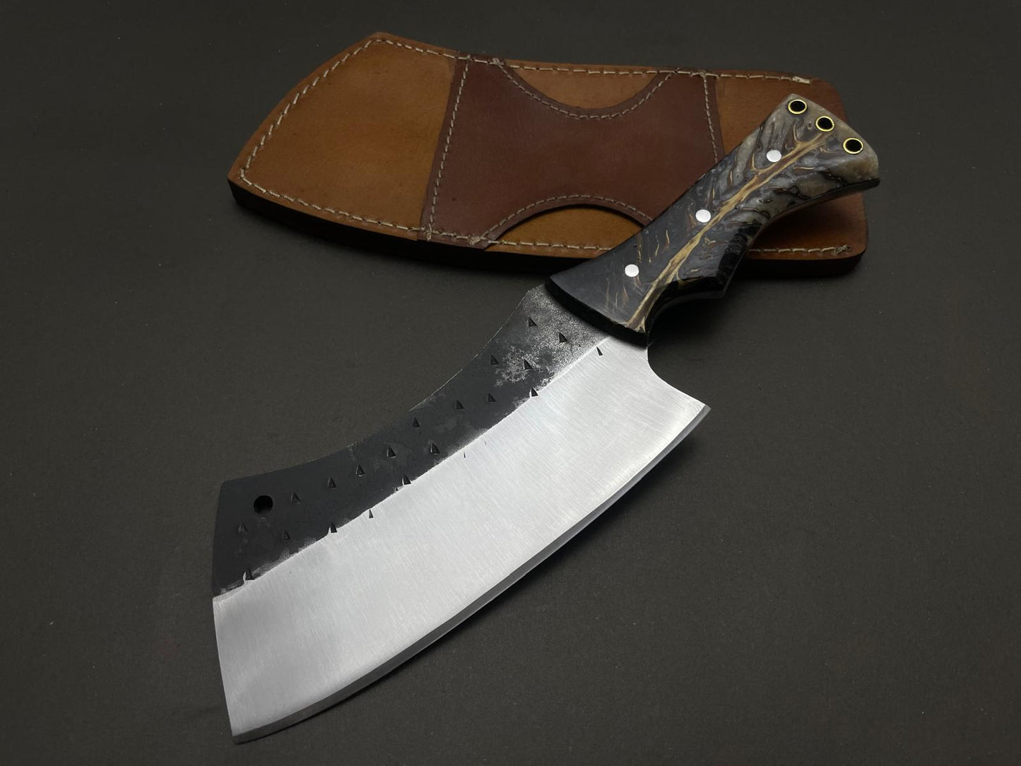 Hand Forged Cleaver Knife With Hand Stitched Leather Sheath