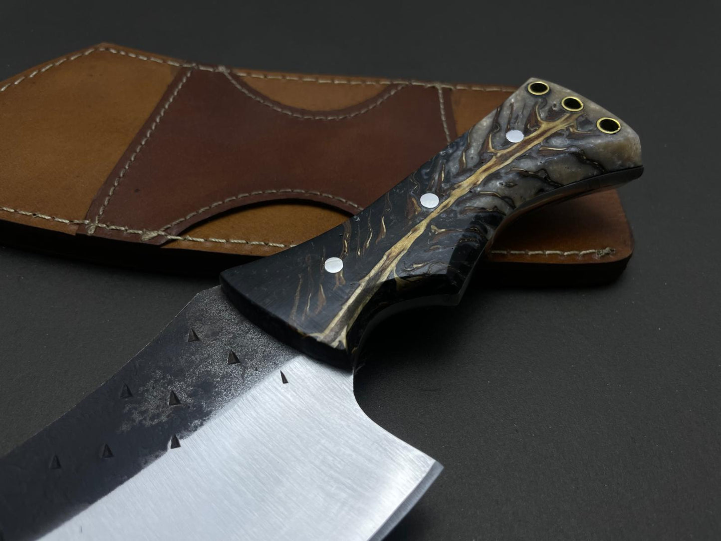 Hand Forged Cleaver Knife With Hand Stitched Leather Sheath