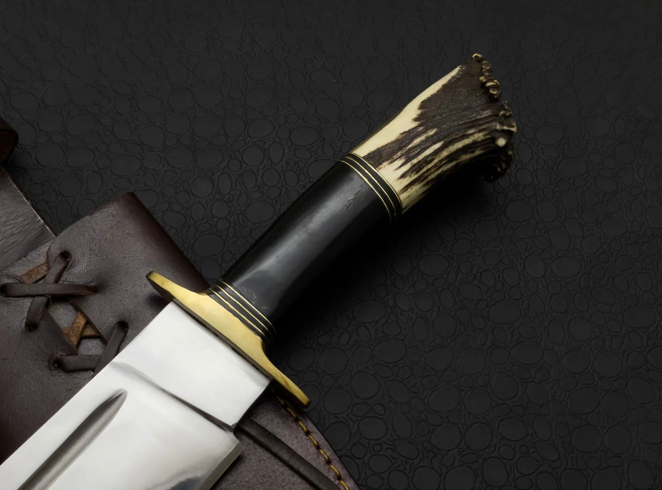 Custom Handmade High Polish Bowie Knife with Antler Handle