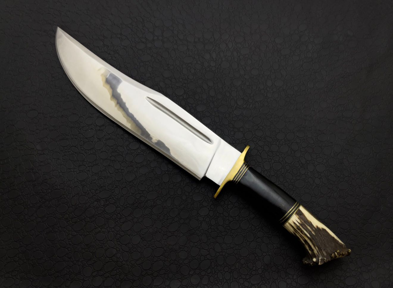 Custom Handmade High Polish Bowie Knife with Antler Handle