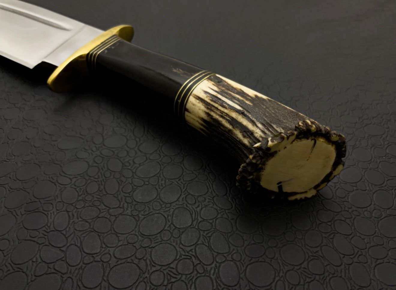 Custom Handmade High Polish Bowie Knife with Antler Handle