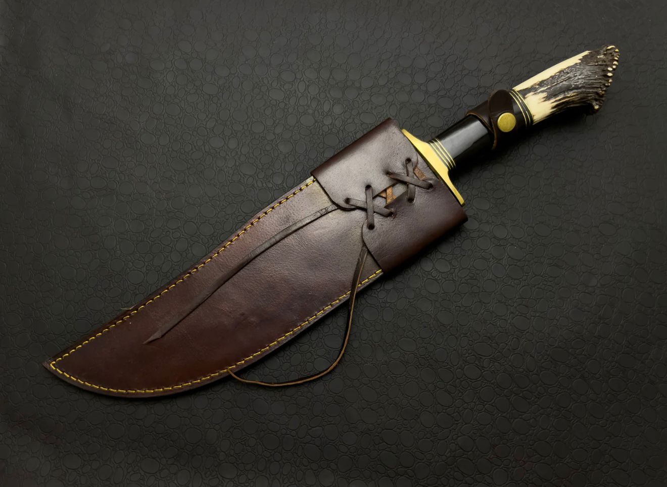 Custom Handmade High Polish Bowie Knife with Antler Handle